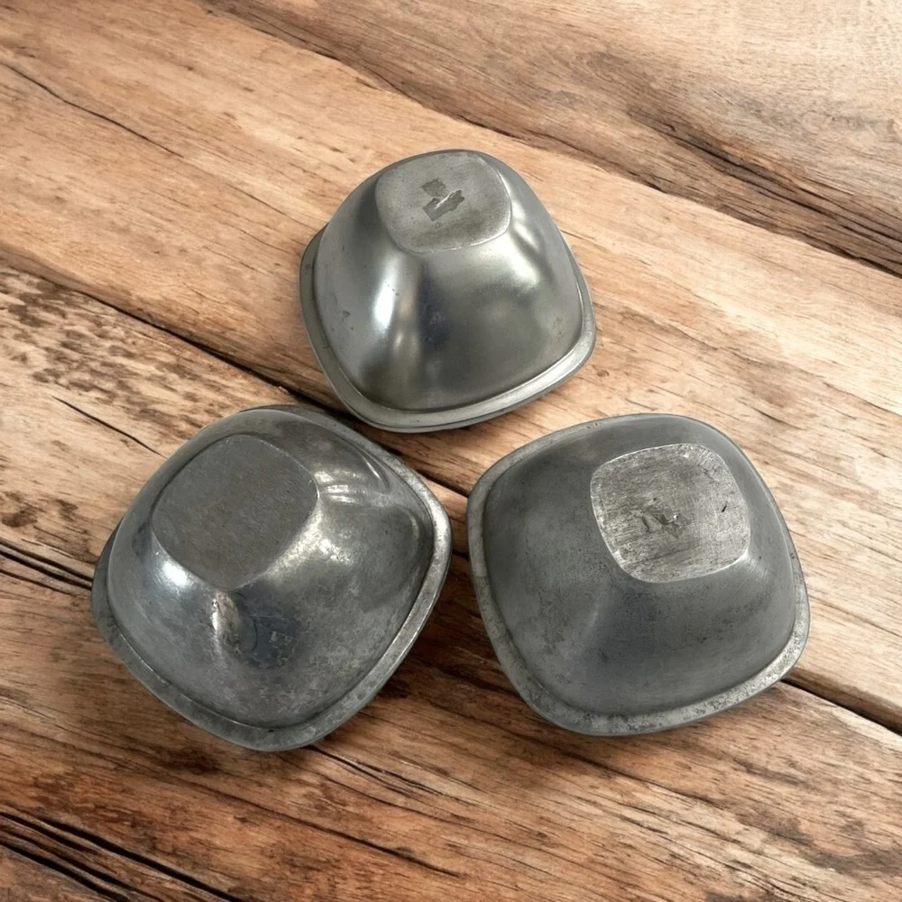 3 Vintage Beaded Silver Serving Bowls/ Planters 8” x 5” Square.